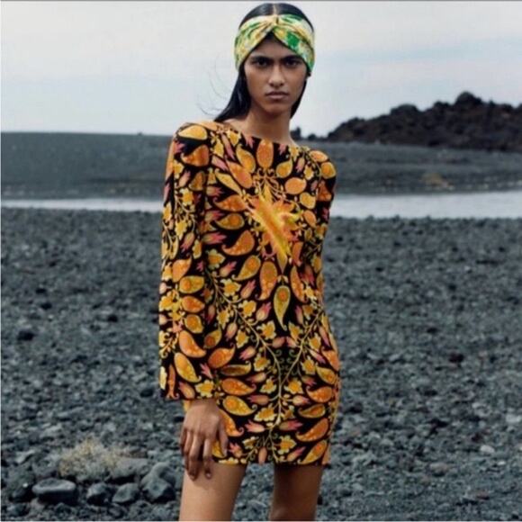 Zara Mini Dress Womens XS Multicolor Open Back Paisley Floral 70s Psychedelic - Picture 3 of 11